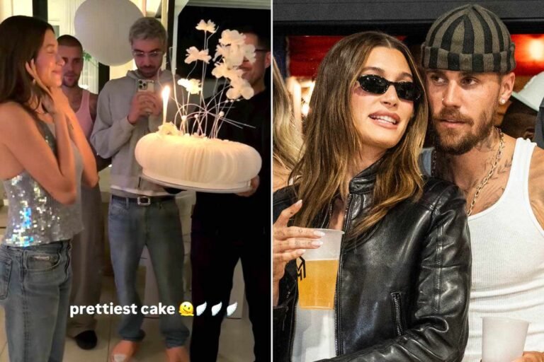 Hailey Bieber Justin Bieber birthday cake The League 112525 8a967339a22f476a9eaf00dd5cc4461e