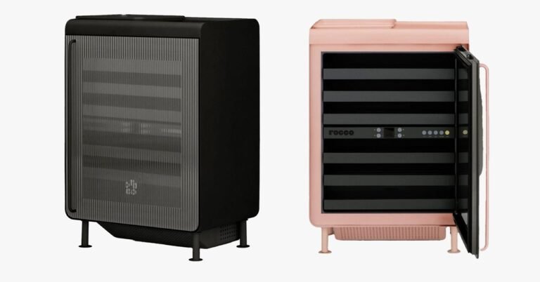 Rocco Super Smart Fridge black pink Offwhite Background SOURCE Rocco