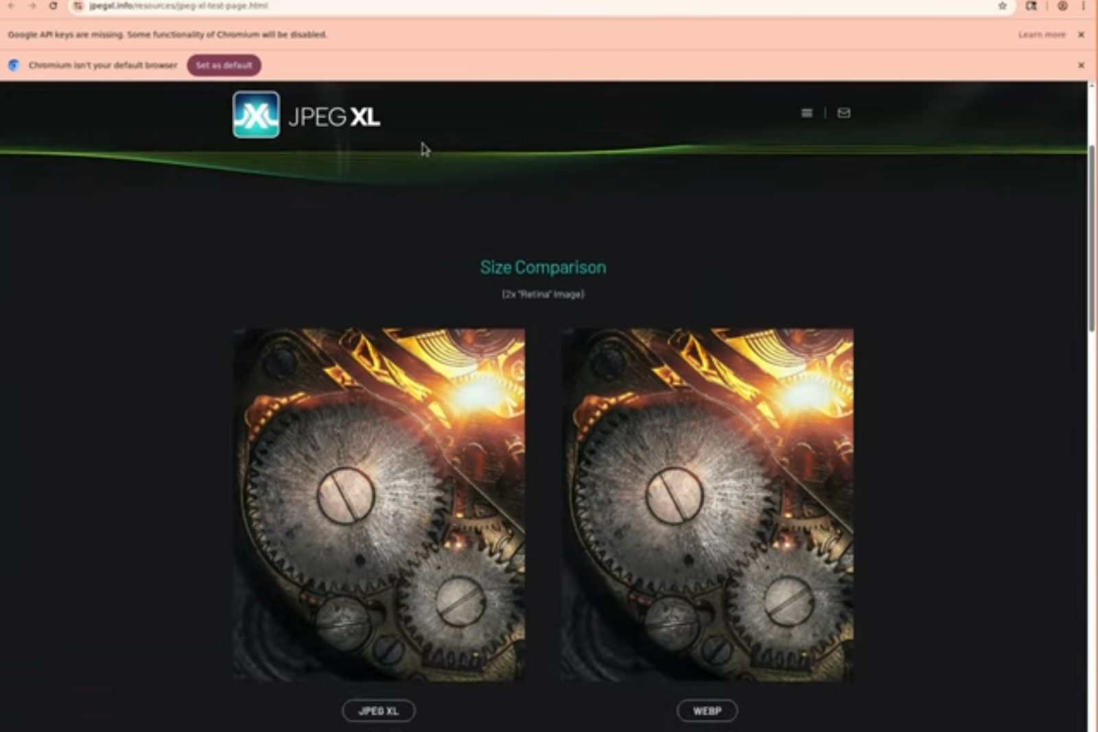 chromium supporting JPEG XL on test site