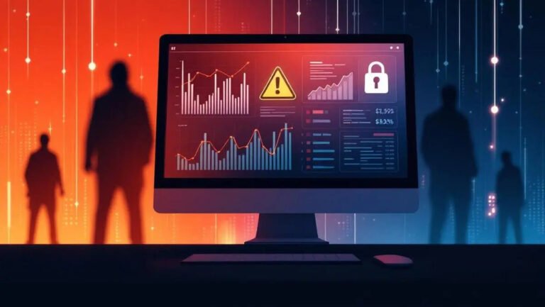 compatible computer screen data breach warning lock icons shadowy figures realistic digital illustra