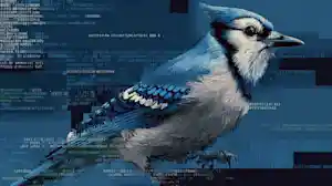 nuneybits Vector art of a Blue Jay made of computer code on a c f65b2392 7b23 4728 8c13 df5d983f8c3d