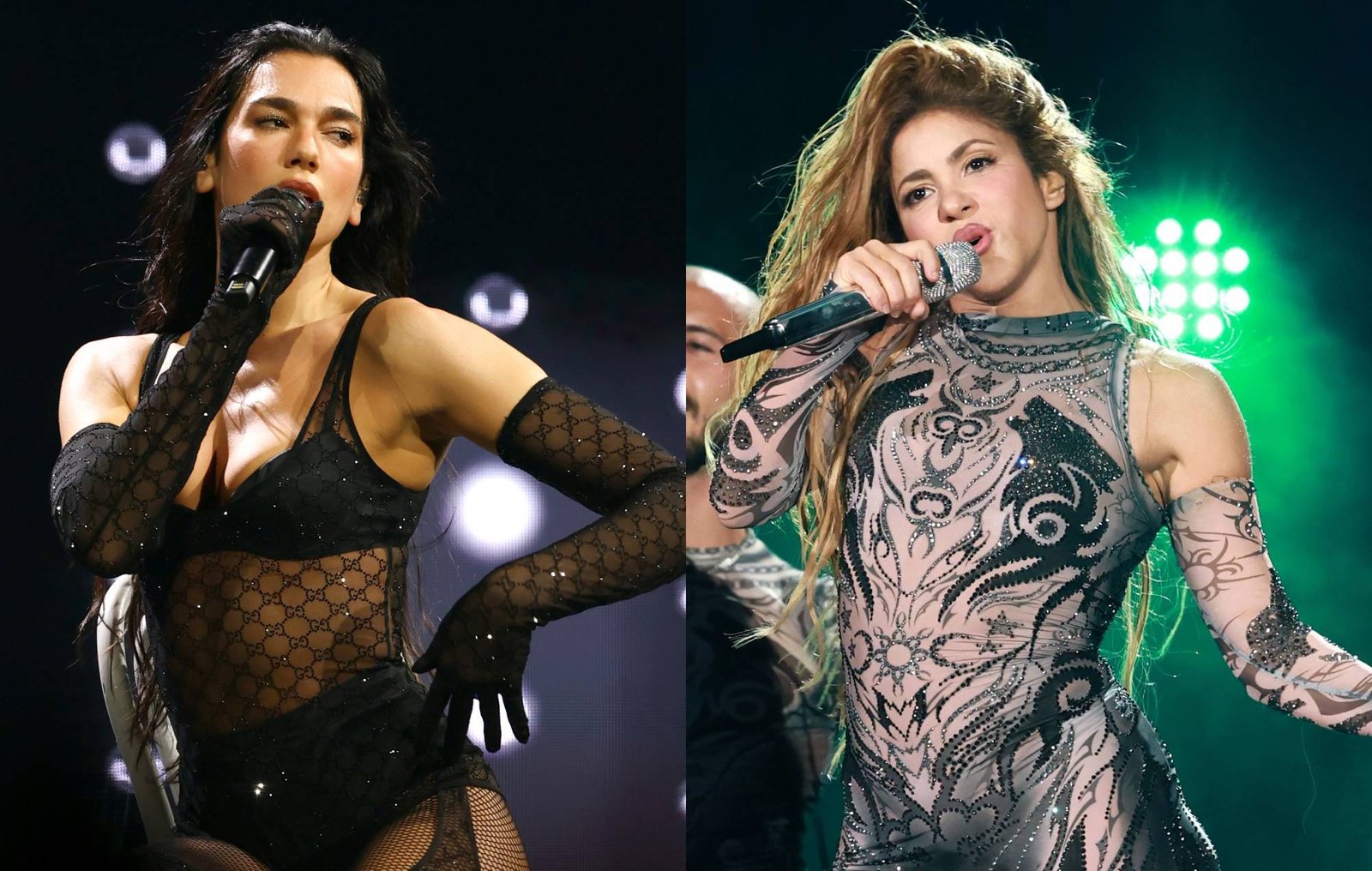 Dua Lipa and Shakira. CREDIT Arturo Holmes Getty Images for ABA and Theo Wargo Getty Images for Glo