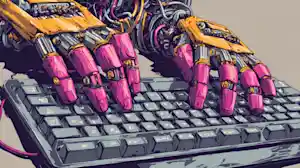nuneybits Vector art of robot hands typing computer keyboard 180c6399 122e 4ce1 91b5 223f076b2a38.we
