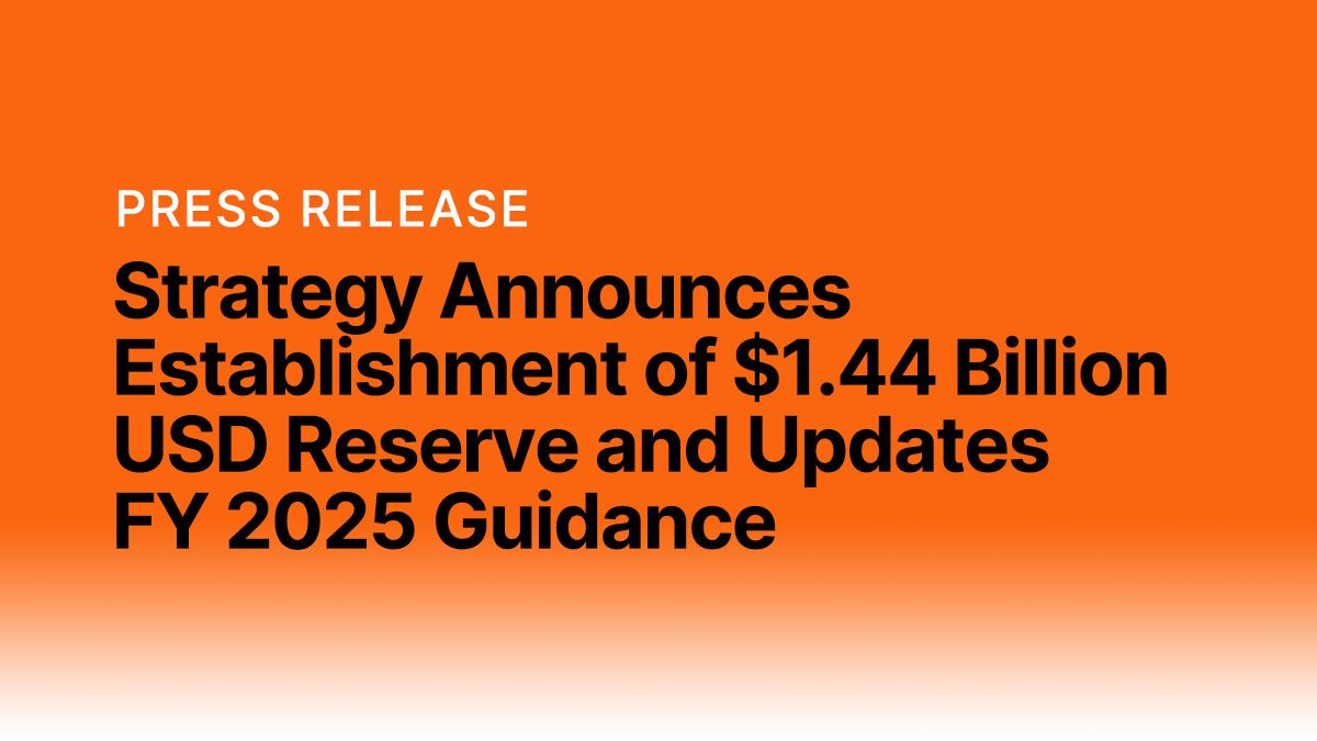 strategy announces establishment of 1 44 billion usd reserve and updates fy 2025 guidance 12 01 2025