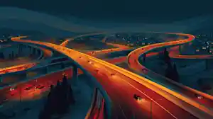 nuneybits Vector art of highway interchange at night one road c 0553d47b 482b 4521 9f16 54b3a908db80