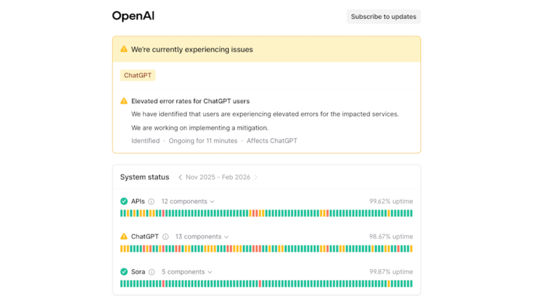 ChatGPT status update Feb 3 2026