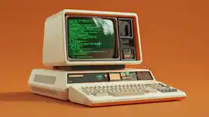 nuneybits Hyper realistic image of a retro computer with a glos 2bc491e9 a44d 4d0a af61 2d6afdf3245f