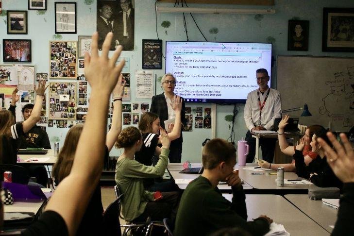 Gov. Tina Kotek visited Estacada High School to hear how her cell phone ban has been going