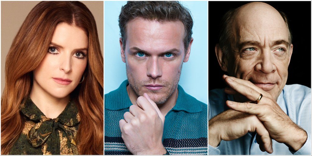 Anna Kendrick Sam Heughan and JK Simmons
