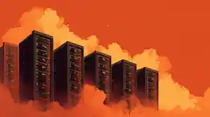 Nuneybits Vector art of cobalt chip towering servers in burnt o e4e68375 d5c6 4559 87a7 d92ffb2bf67a