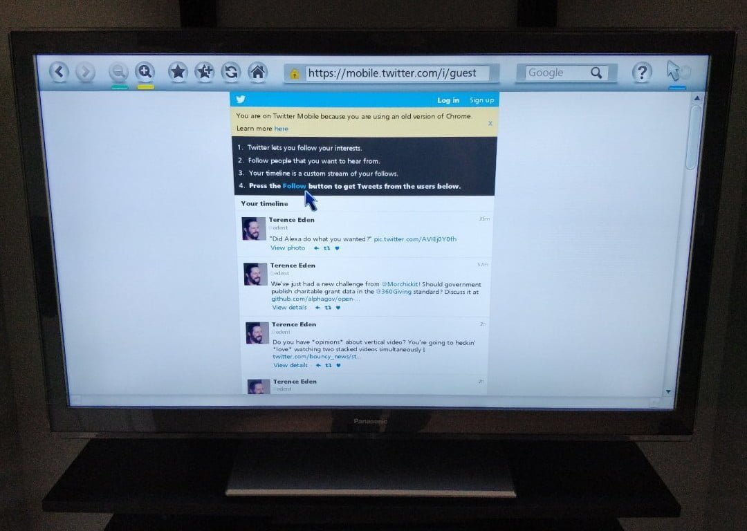 Twitters guest mode displayed on a TV